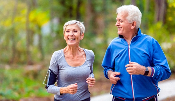Older couple going out for a jog together
