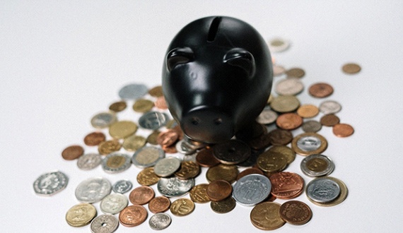 Piggy bank with loose coins
